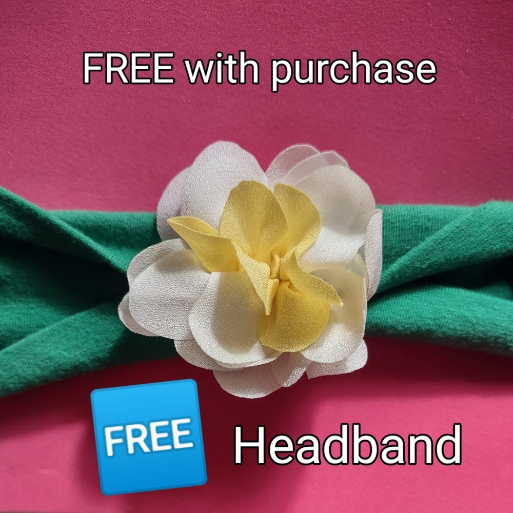 FREE Stretchy Green Headband w/ Attached White & Yellow Spring Flower